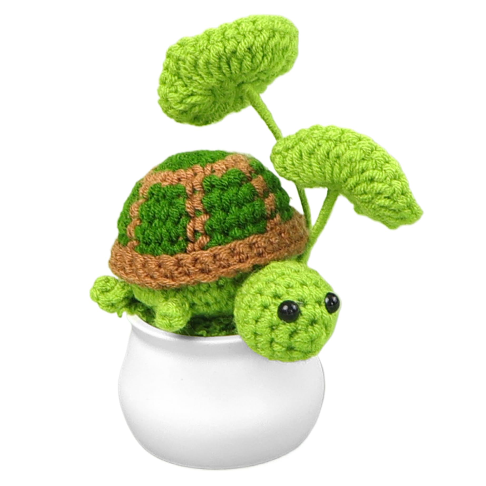 CAKEEYUM Crochet Turtle in Pot, 4.7in Adorable Crochet Plants Decor, Cute Green Turtle Planter with Leaf, Unique Home Desk Decoration for Plant & Animal Lovers Decor, Car, Desk Plant
