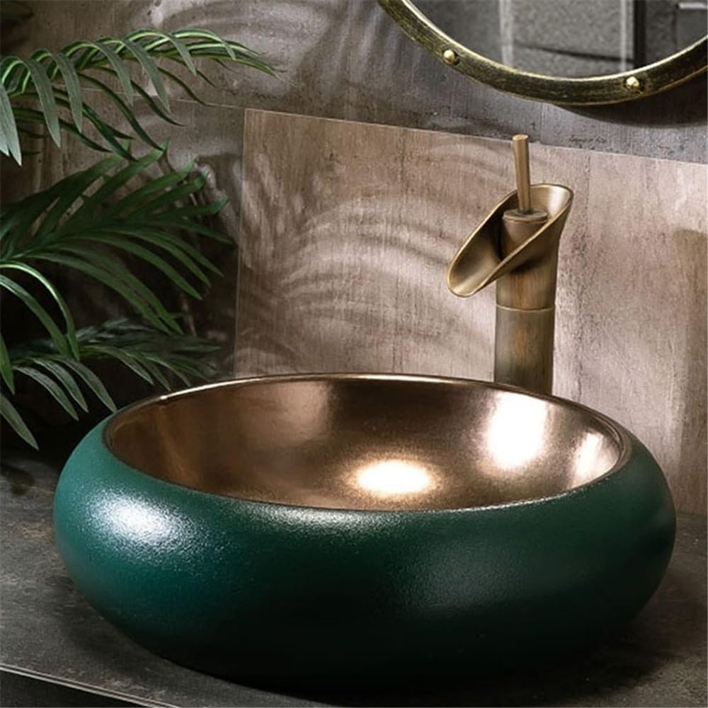 Baño Lavabo Lavabo de baño cerámica Porcelana Retro Redondo 47 x 13 cm, Lavabo Decorativo sobre encimera