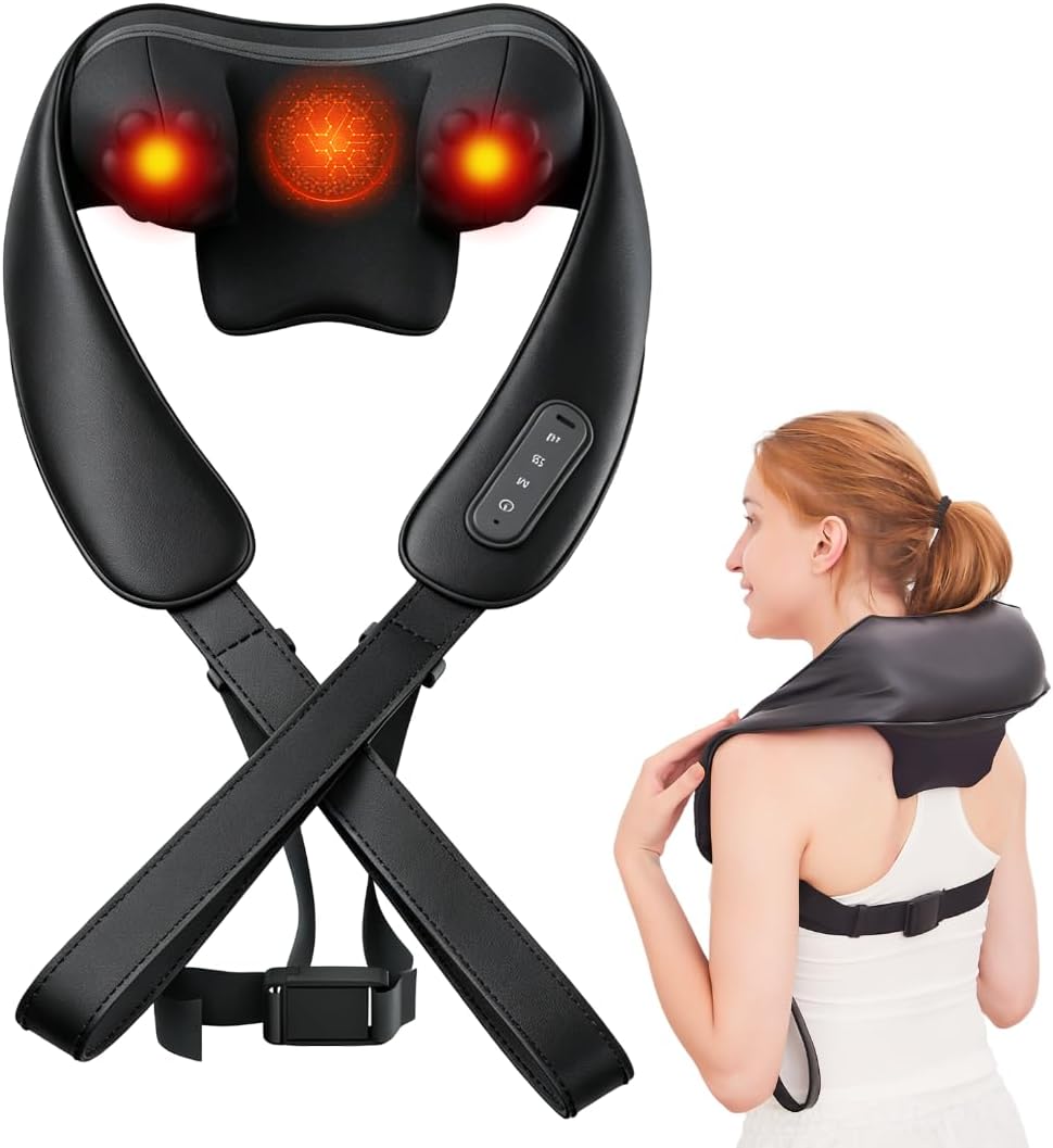 Neck Massager with Heat Cordless Electric Shiatsu Neck and Shoulder Massager for Pain Relief Deep Tissue Lower Back Massage, Chair Office Home Car Gift