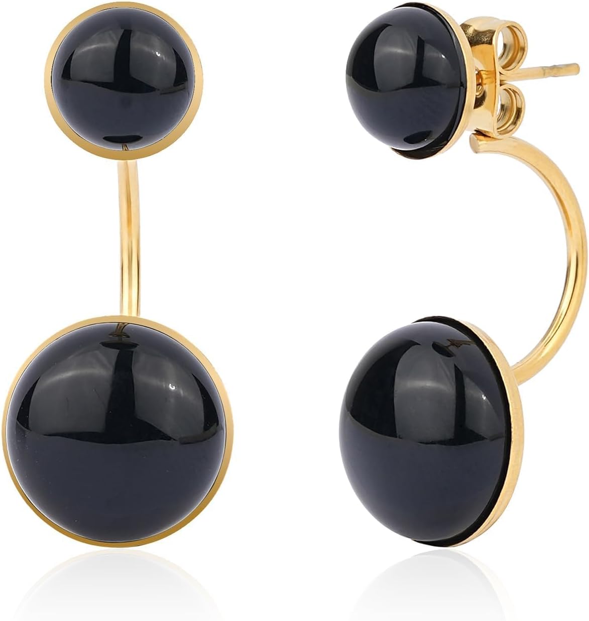 Natural Gemstone Earring for Women 18k Real Gold Plated Round-cut Moonstone Black Agate Earring Turquoise Jewelry Birthday Gift for Her