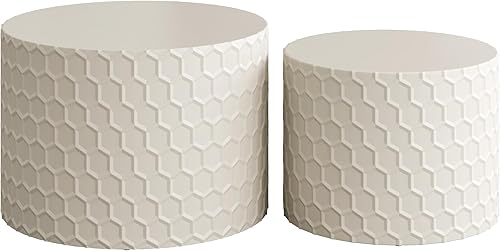 Miniatura 15 de kevinplus Juego de 2 mesas auxiliares pequeñas blancas para sala de estar, mesa auxiliar redonda de madera para dormitorio, oficina, sin montaje