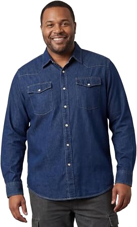 Mens Western Snap Button Shirt 100% Cotton Denim & Twill with Stitched Yoke and Chest Pockets