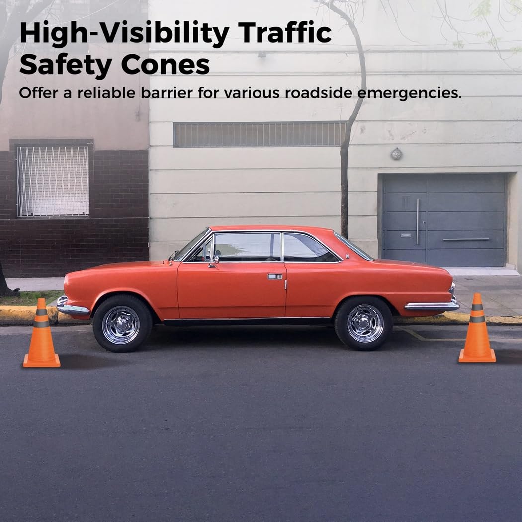 Lot de 4 cônes de signalisation Pliables de 18 Pouces, cônes Orange Multifonctions à déploiement Rapide avec Bandes réfléchissantes et Base Stable, pour Route, Parking et Exercices de Conduite