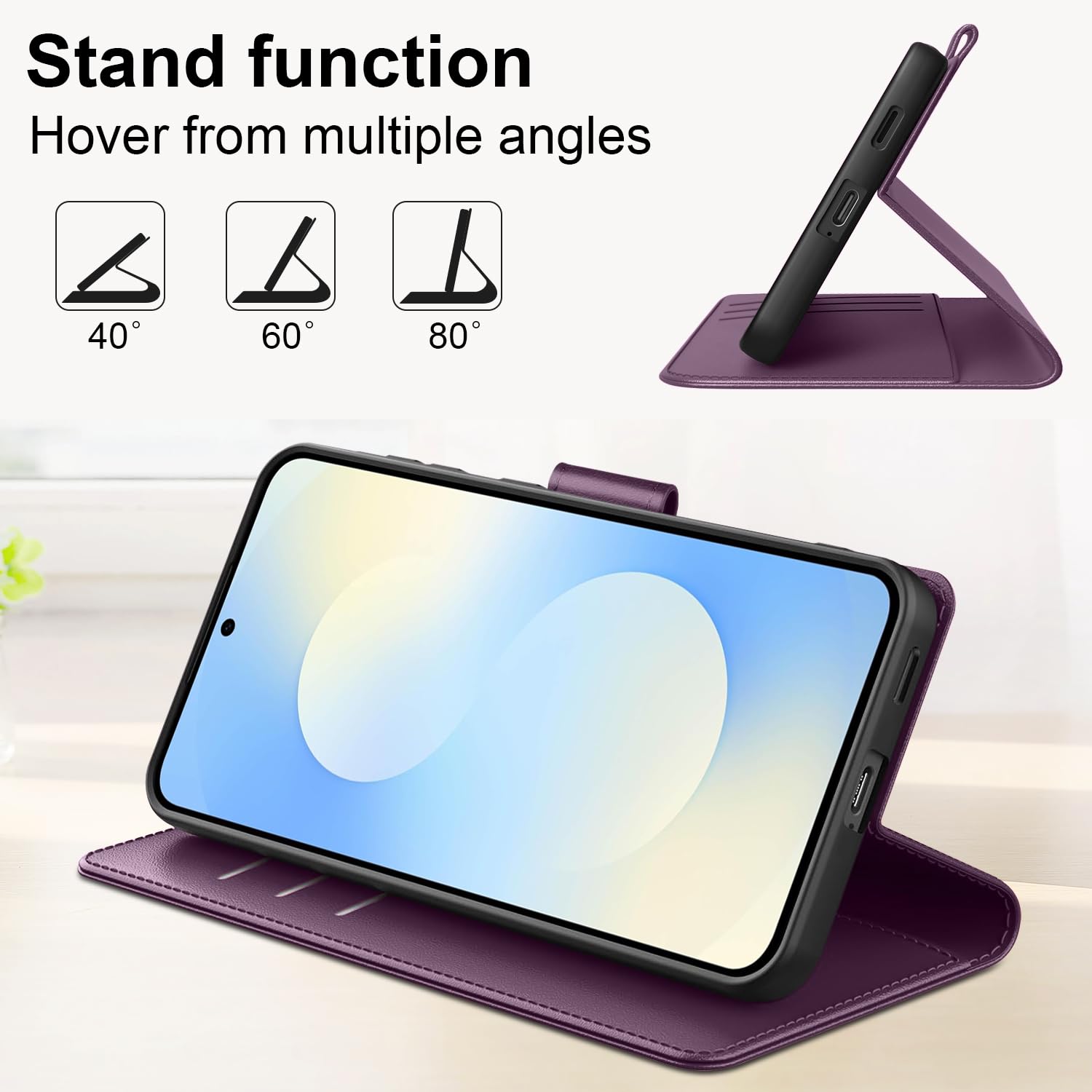 Ysjisy Cover Compatibile con Samsung Galaxy S25 Fe 5G, con 1 Pezzo Vetro Temperato Pellicola Protettiva e 1 Pezzo Strumento di Installazione Semplice, Premium Pelle PU Libro Flip Custodia - Viola