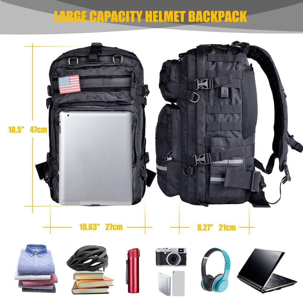 Zaino per casco da moto di grande capacità per uomo, zaini da trekking con porta di ricarica USB resistente all'acqua borse per casco da motociclismo zaino da equitazione