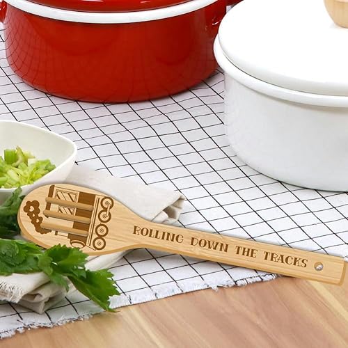 Miniatura 5 de GLOBLELAND Juego de 6 cucharas de cocina de bambú con diseño de flores, juego de espátulas de bambú para cocina, juego de espátulas de madera para