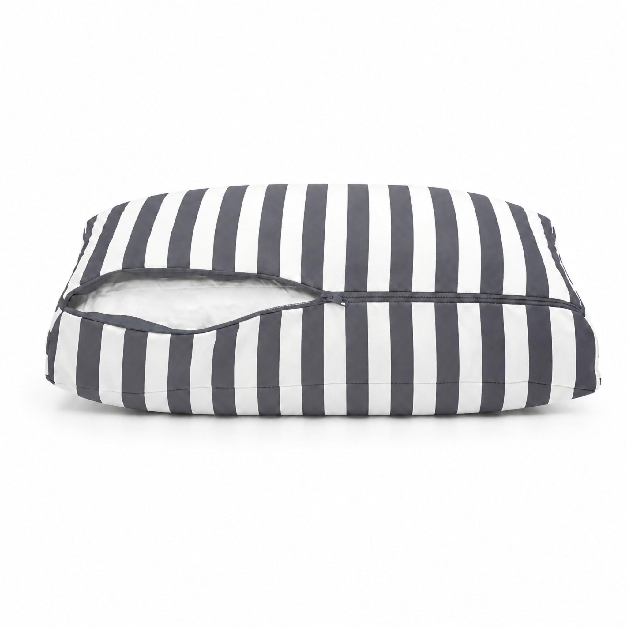 Déco Arts — Lot de 2 Coussins Déhoussables Salon Jardin 50x50 — Assise 50x50 + Dossier 50x35 cm — Imperméable Anti-UV — Remplacement Mobilier Jardin Terrasse Balcon Véranda — Rayures Gris Foncé