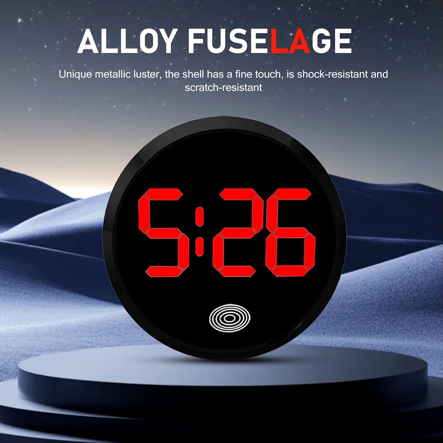 Digital Dashboard Car Clock, Alloy Touch Activated Round Digital Display Clock, Self-Adhesive LED Illuminated Time Display Interior Decoration, Universal for Vehicles, Desks (Red)