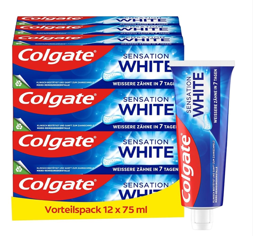 Colgate Dentifricio Sensation White 12 x 75 ml – rimozione dello scolorimento superficiale – sbiancamento dei denti per denti bianchi persistenti