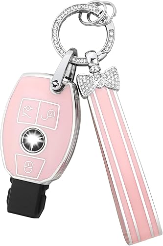 Miniatura 1 de PIFOOG Funda para llavero Mercedes, 3 botones, color rosa, TPU brillante, accesorios para llaves de automóvil, funda protectora para Mercedes Benz