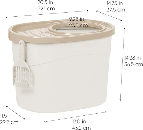 Vista 46 de IRIS USA - Caja de arena grande para gatos, con entrada superior, tapa de captura de arena y pala, a prueba de perros, caja de arena cerrada