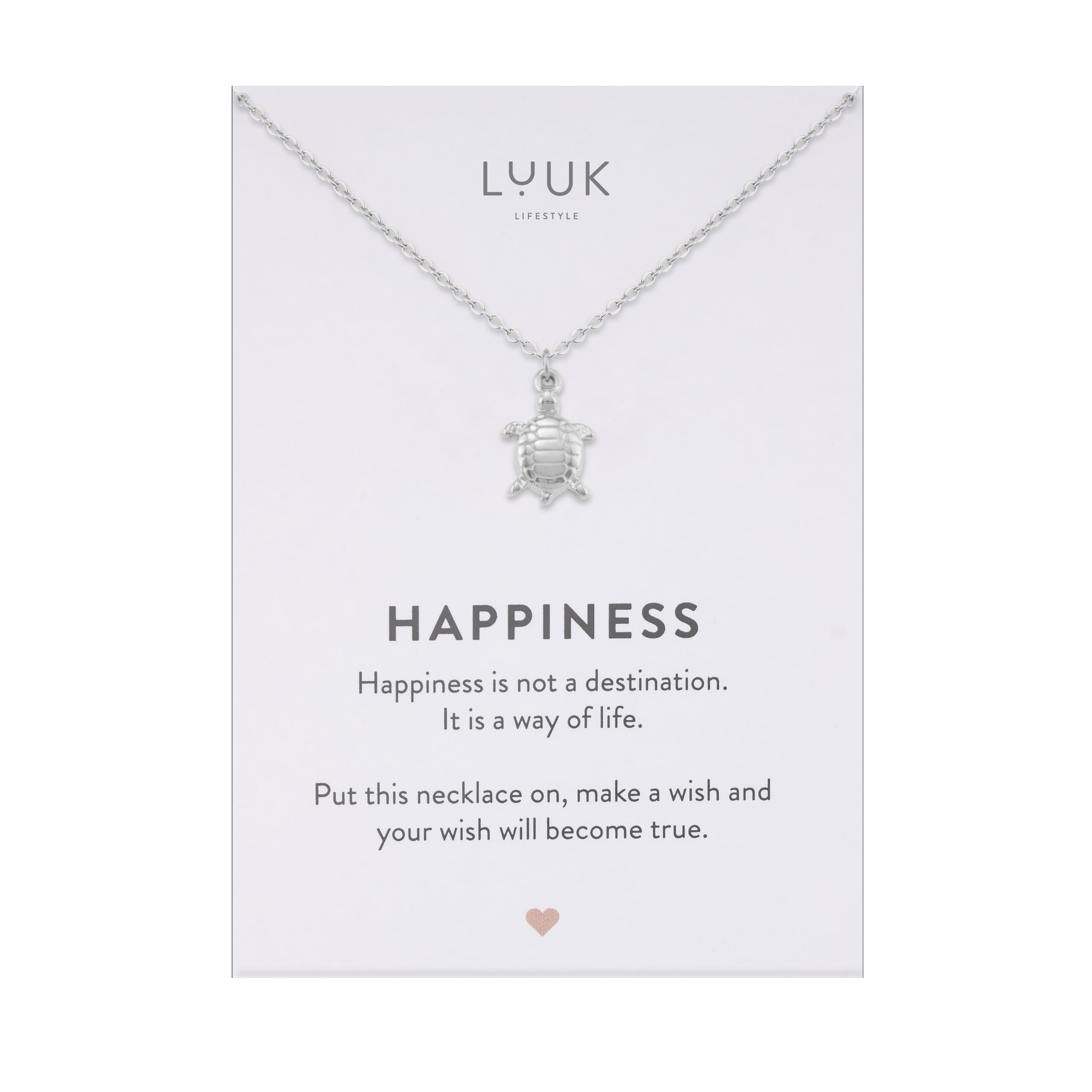 LUUK LIFESTYLE Collana con ciondolo diverso e acciaio inossidabile 50 cm, con carta HAPPINESS, idea regali donna, lei, ragazza, compleanno, portafortuna, gioielli elegante, argento, or, rosa