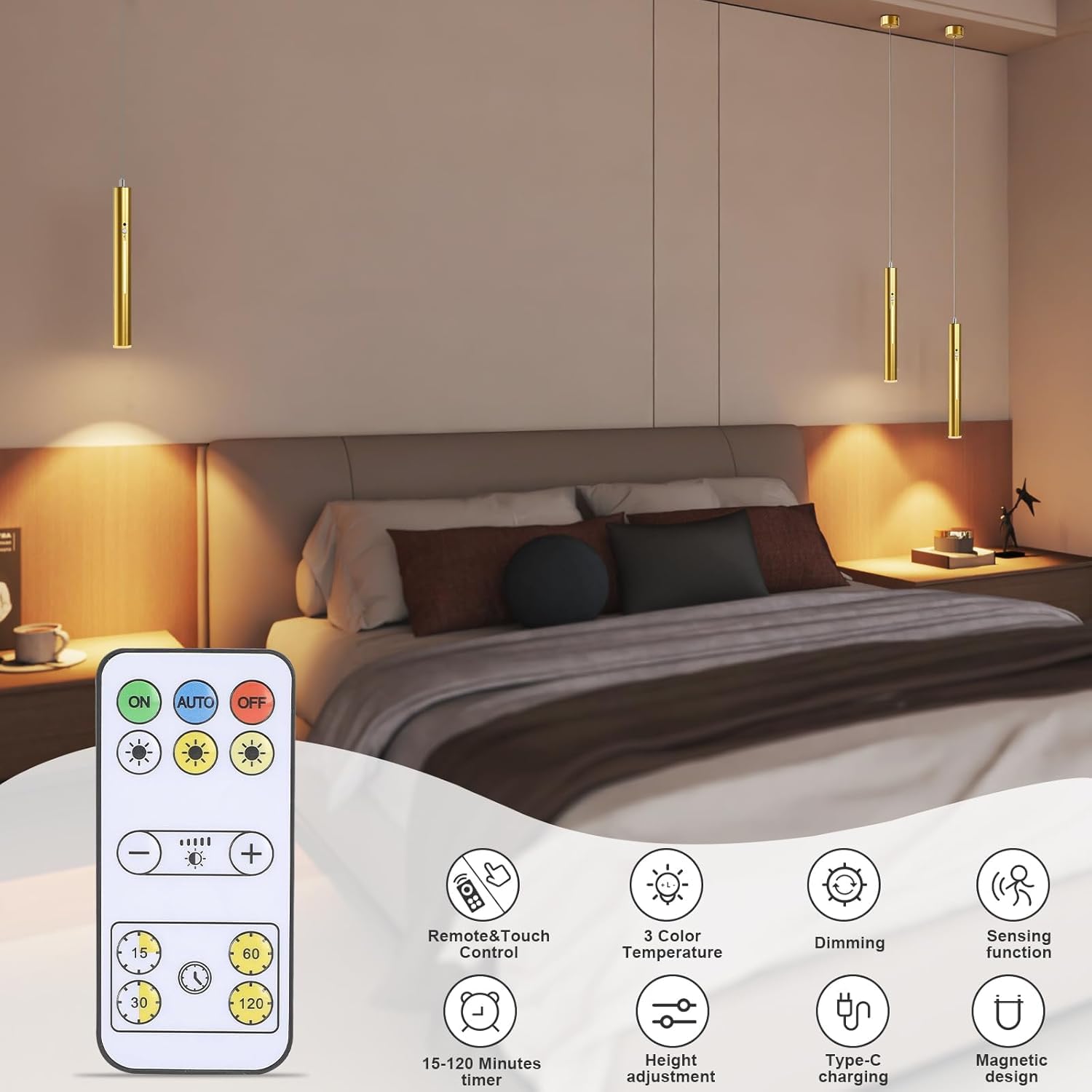 Lámpara colgante con batería con detector de movimiento, regulable, con mando a distancia, control táctil, lámpara colgante magnética, sin luz nocturna interior, para comedor, cocina, bar