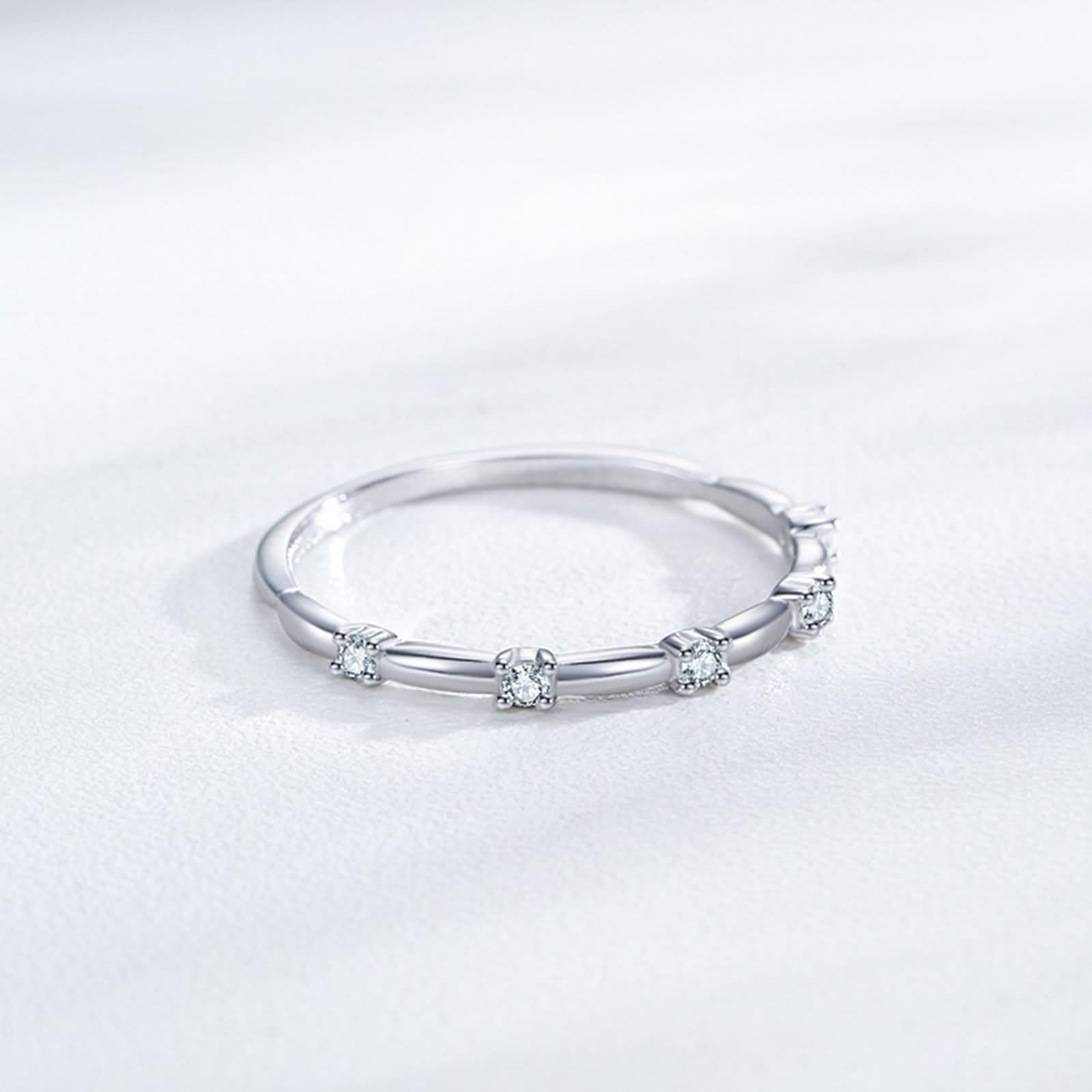 Anillos de amistad para mujer, diseño apilable con diamantes redondos, oro blanco y platino, talla 49 (15,6)