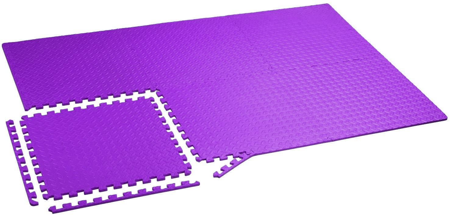 GSQUARE Fitness Puzzle Mat, Gym Floor Mat, Exercise Mat, EVA Foam Interlocking Tiles, Protective Flooring for Gym Equipment and Workouts, 12mm Extra Thick (Purple, 4pcs - 16 Square Feet) 1