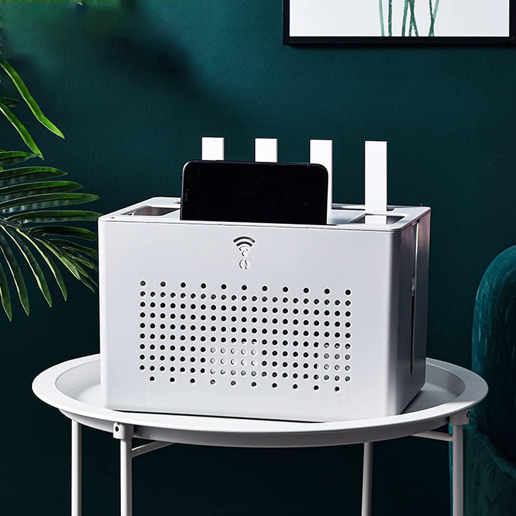 Double-layer Wireless Wifi Router Storage Box Desktop Socket Wire Box Set Top Rack Hidden, White