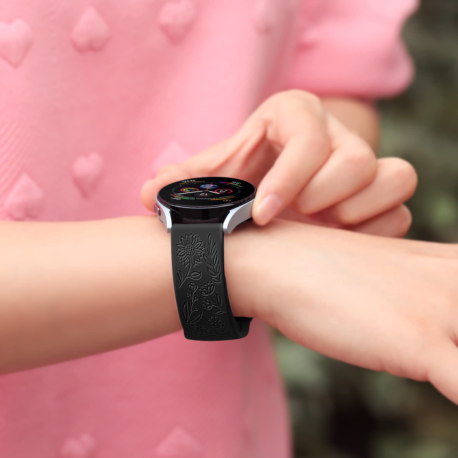 Cinturino Orologio In Silicone Con Fiore Inciso - 20mm/22mm, Impermeabile E Con Rilascio Rapido