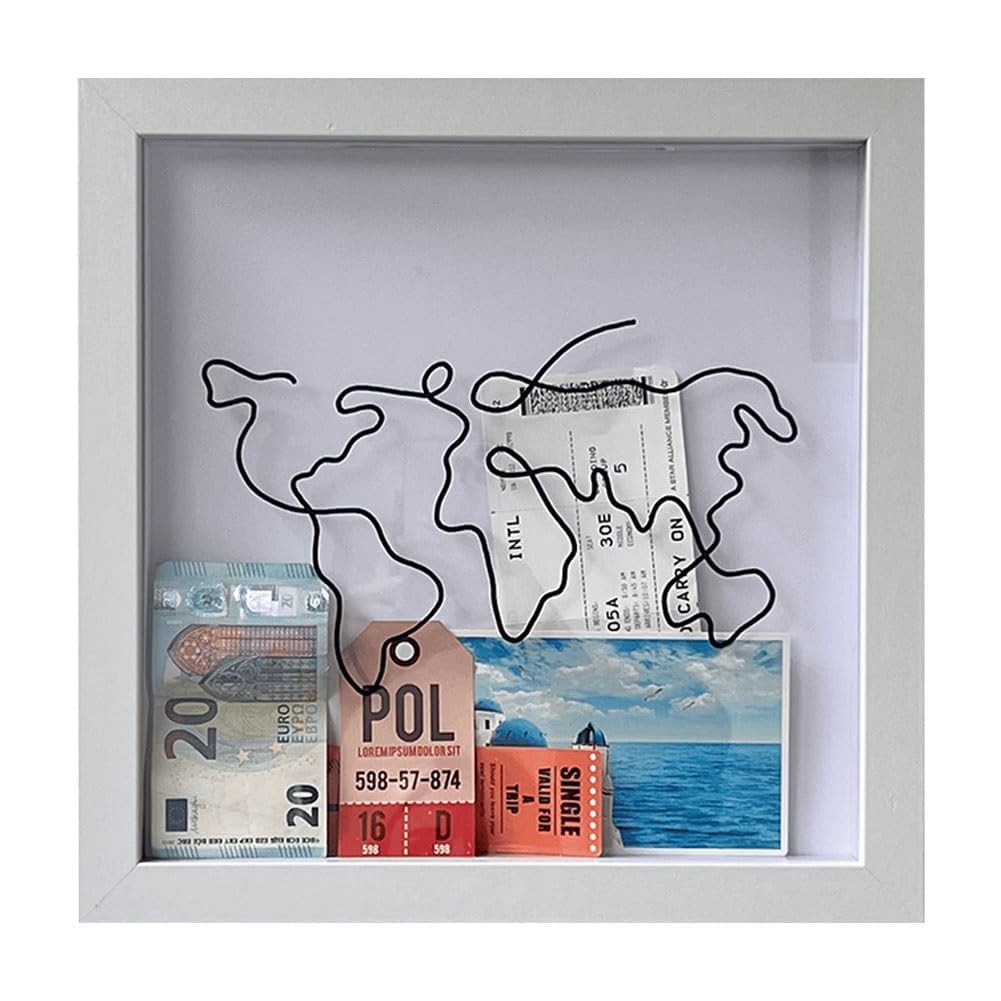 Scatola Porta Ricordi Da Viaggio Adventure Archive - In Legno, Con Fessura Per Biglietti, 20 Cm, Mappa Del Mondo, Per Cinema E Concerti
