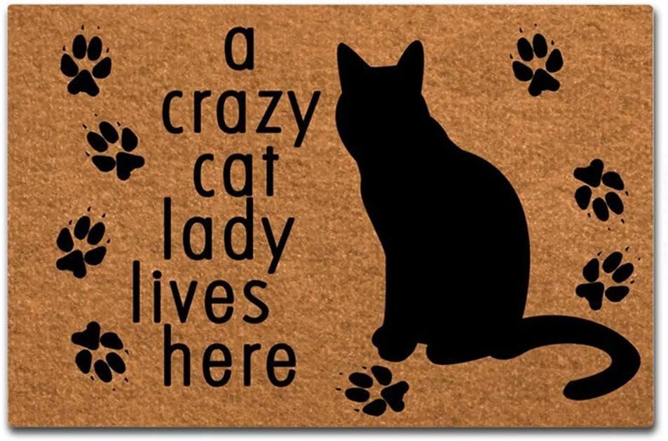 Maplehome Doormat Indoor Non-Slip Entrance Floor Mat Funny Doormat Animal Theme - A Crazy Cat Lady Lives Here Door Mat Outdoor Rubber Mat Non-woven Fabric Top Rubber Back 15.7x23.6 Inch