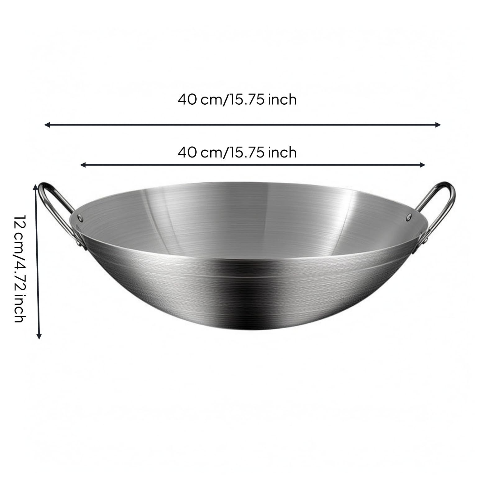 Milageto Wok En Acier Inoxydable Traditionnel, 40CM