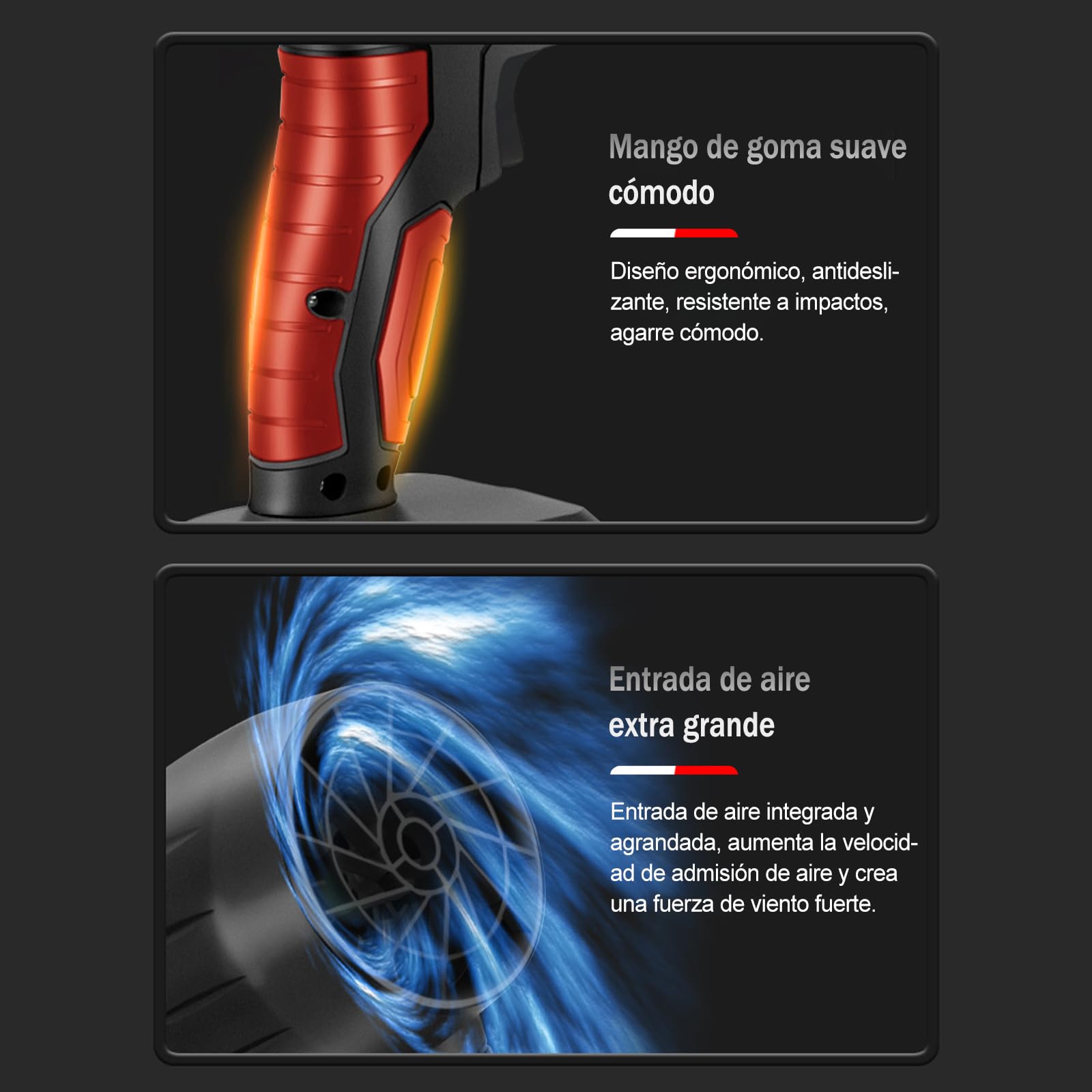 Soplador de Aire Potente 800W, 35000RPM Soplador de Hojas Inalambrico con 1300mAh Bateria, para Jardín, Coche, Patio, Nieve
