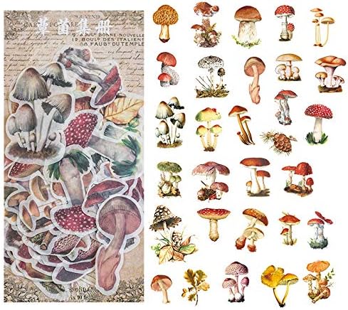 VANGOAL 60PCS Ephemera Pack, Elegant Note Stickers Easy Self-Adhesive Flowers Roses Garden Wildflowers Butterflies for Scrapbook, Notebook, Journal, Card Making, Letters (Mushroom Garden)