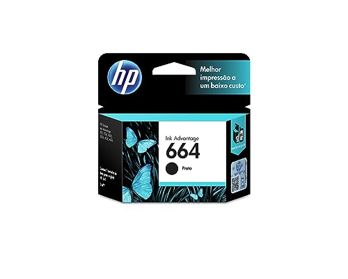Cartucho de Tinta HP 664 Preto Original (F6V29AB) Para Impressora Deskjet 2136, 2676, 3776, 5076, 527