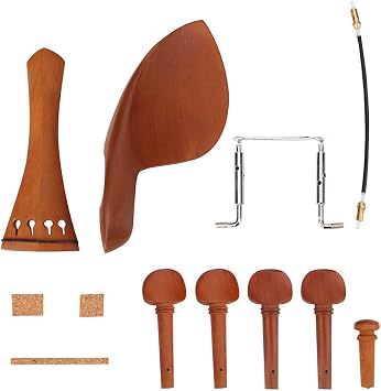 4/4 Violin Accessories, Complete Wood Parts Kit Violin Parts Set with Chin Rest Endpin Tailpiece Cork Tuning Pegs for Beginners Students Professionals Practice Lessons Performances