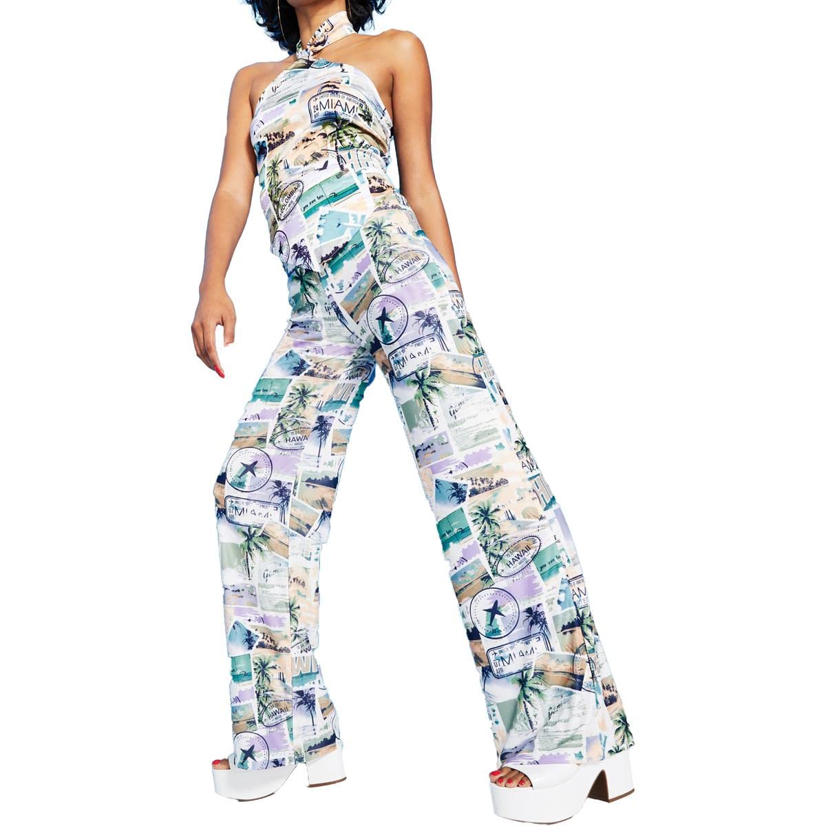 Womens Printed Flared Pull On Pants White Size XXXL