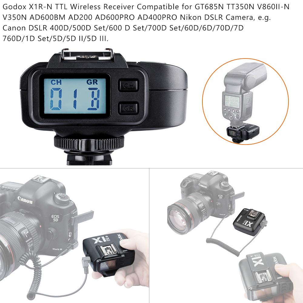 Godox X1R-N 2.4 GHz TTL Receptor de Controlador de Flash inalámbrico para Disparador X1N para Nikon Series Camara (X1R-N Trigger)
