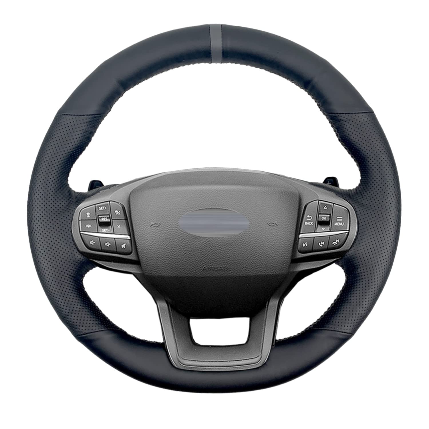 ipobootechHand-Stitch Steering Wheel Wrap Cover for 2020 2021 2022 Ford Explorer Base / XLT / Limited / Platinum Interior Urethane Steering Wheel Protector Cover Accessories (Black Leather)