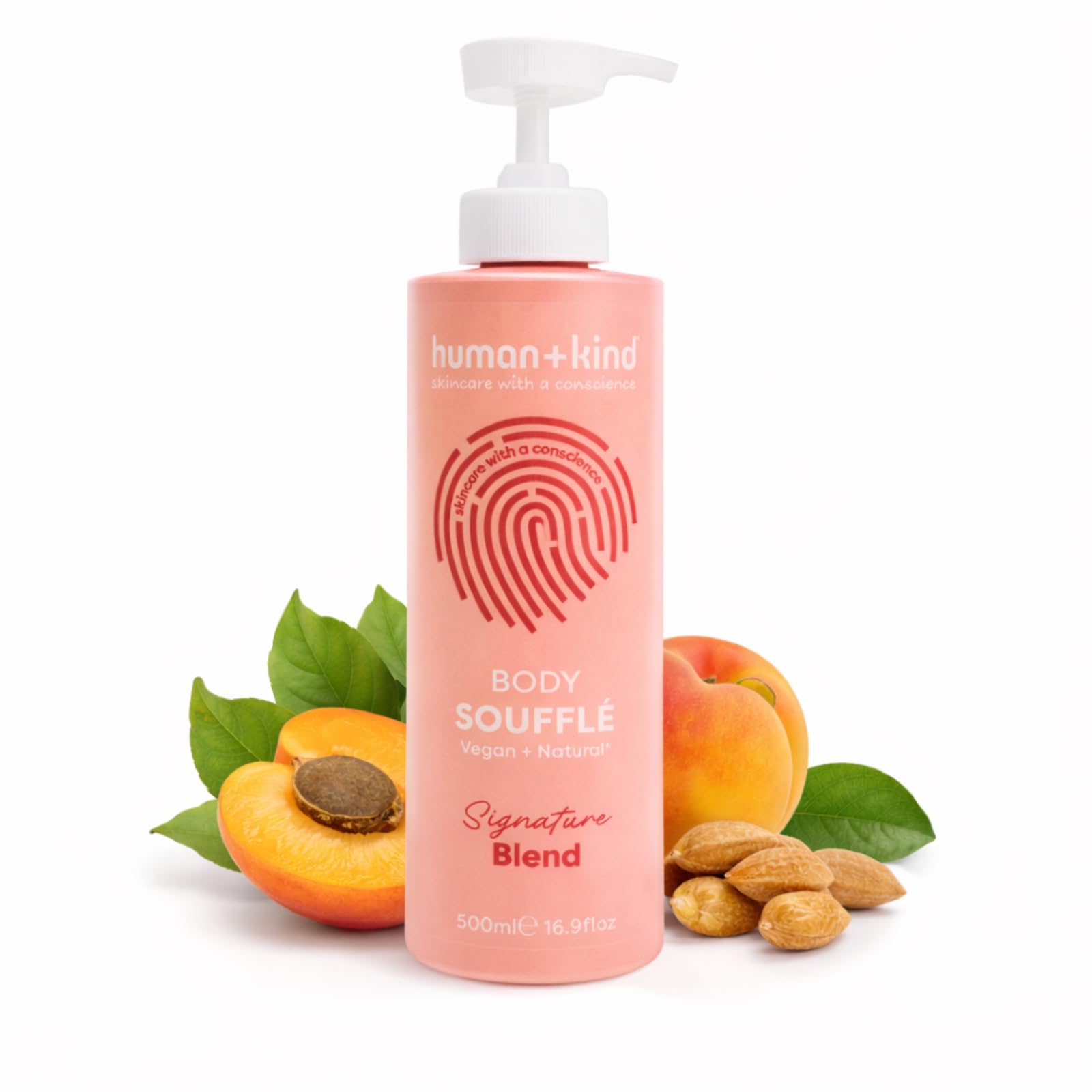 Human+Kind - Body Souffle - Lecht Schlagsahne-Feuchtigkeitscreme schnell ein - idealny do trockene oder zu ekzemen tendencyjnych Haut - natürliche, vegan Hautpflege - Flasche o pojemności 500 ml.