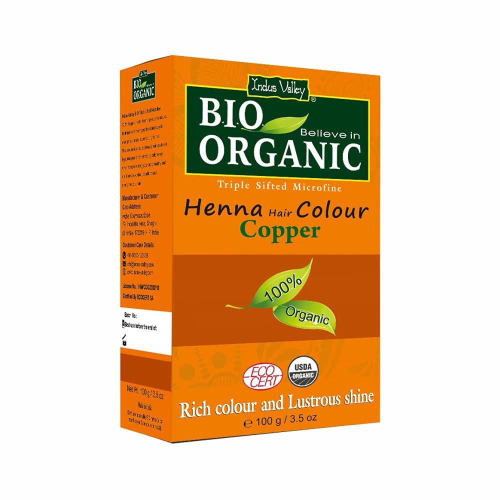 INDUS VALLEY Bio Organic Natural Henna Hair Color Copper 100gm| 100% Gray Hair Coverage And Long Lasting Hair Dye | Vegan and Cruelty-Free