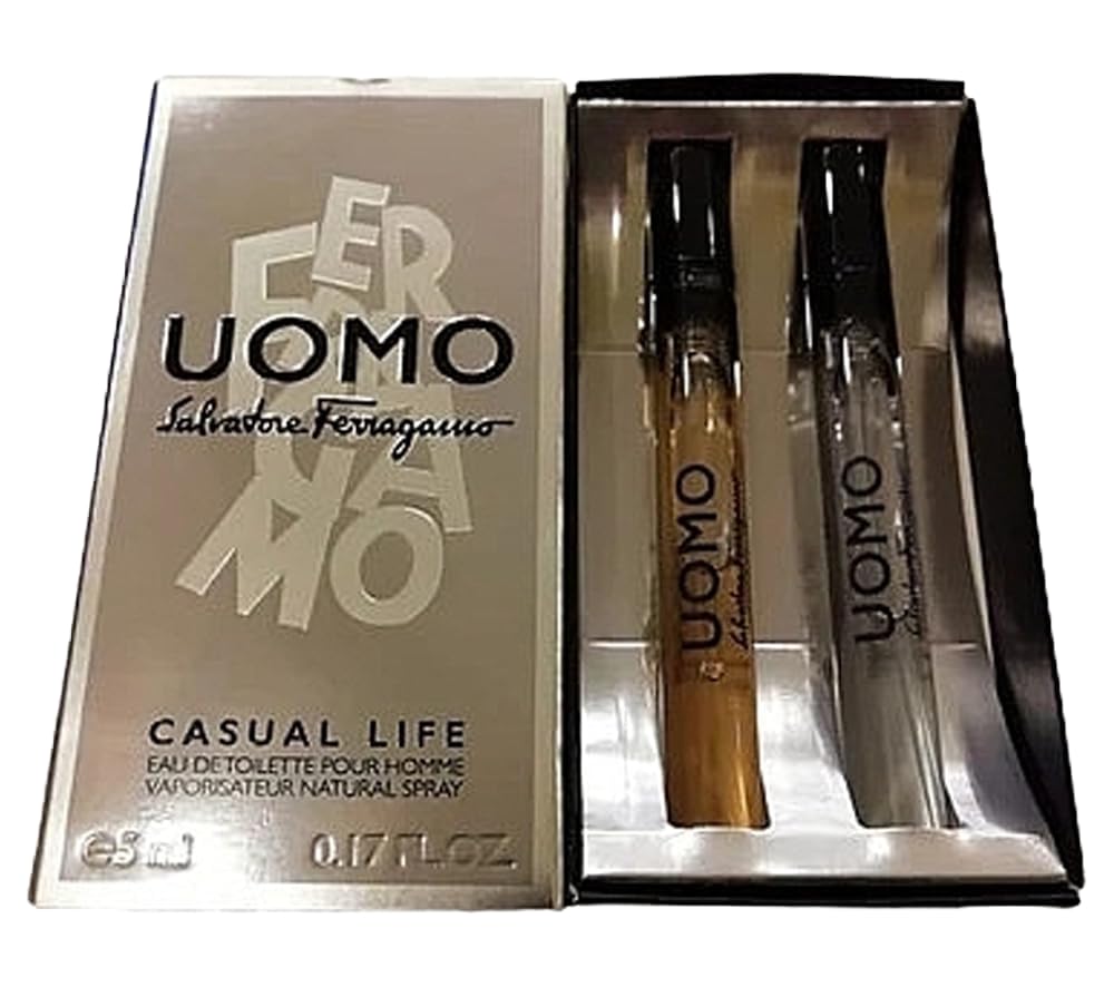 Salvatore Ferragamo Uomo Mini Set Edt 2 X 0.17 oz | Urban Feel | Ferragamo Cologne for Men | Uomo Fragrance Gift Set