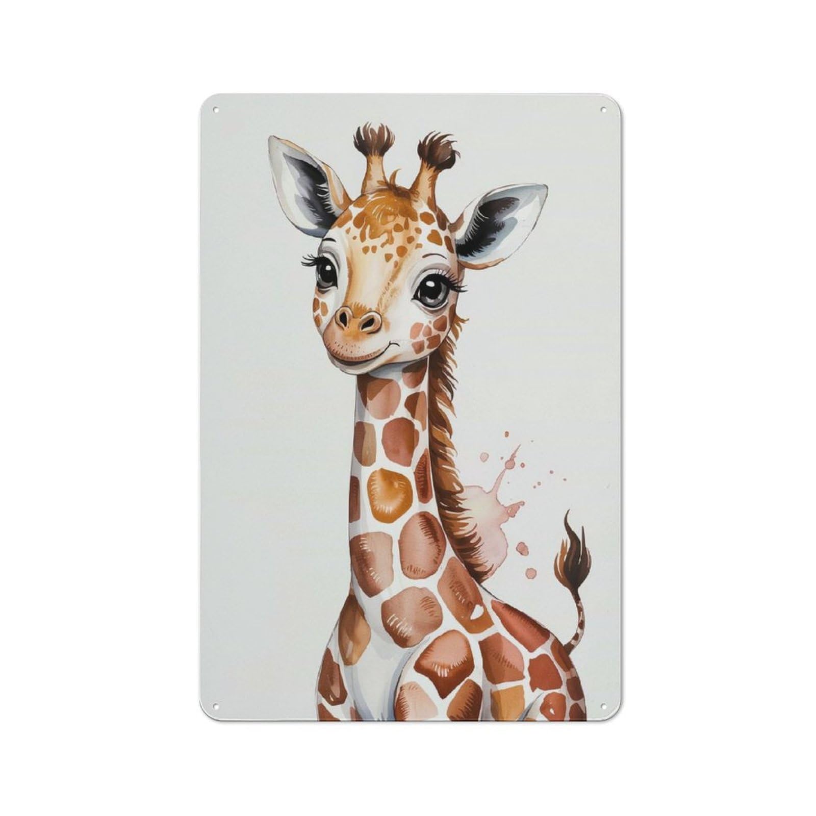Junmoney Cute Giraffe Watercolor Illustration Retro Metal Wall Sign 30X20cm For Hobby Room Or Studio, For Garage, Workshop And Man Cave Decoration