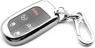 Fit for Dodge Durango Hornet Challenger Charger Jeep Compass Renegade Grand Cherokee Ram Promaster 1500 2500 3500 Chrysler 300 Fiat 500X Key Fob Cover Case Shell Accessory, Silver