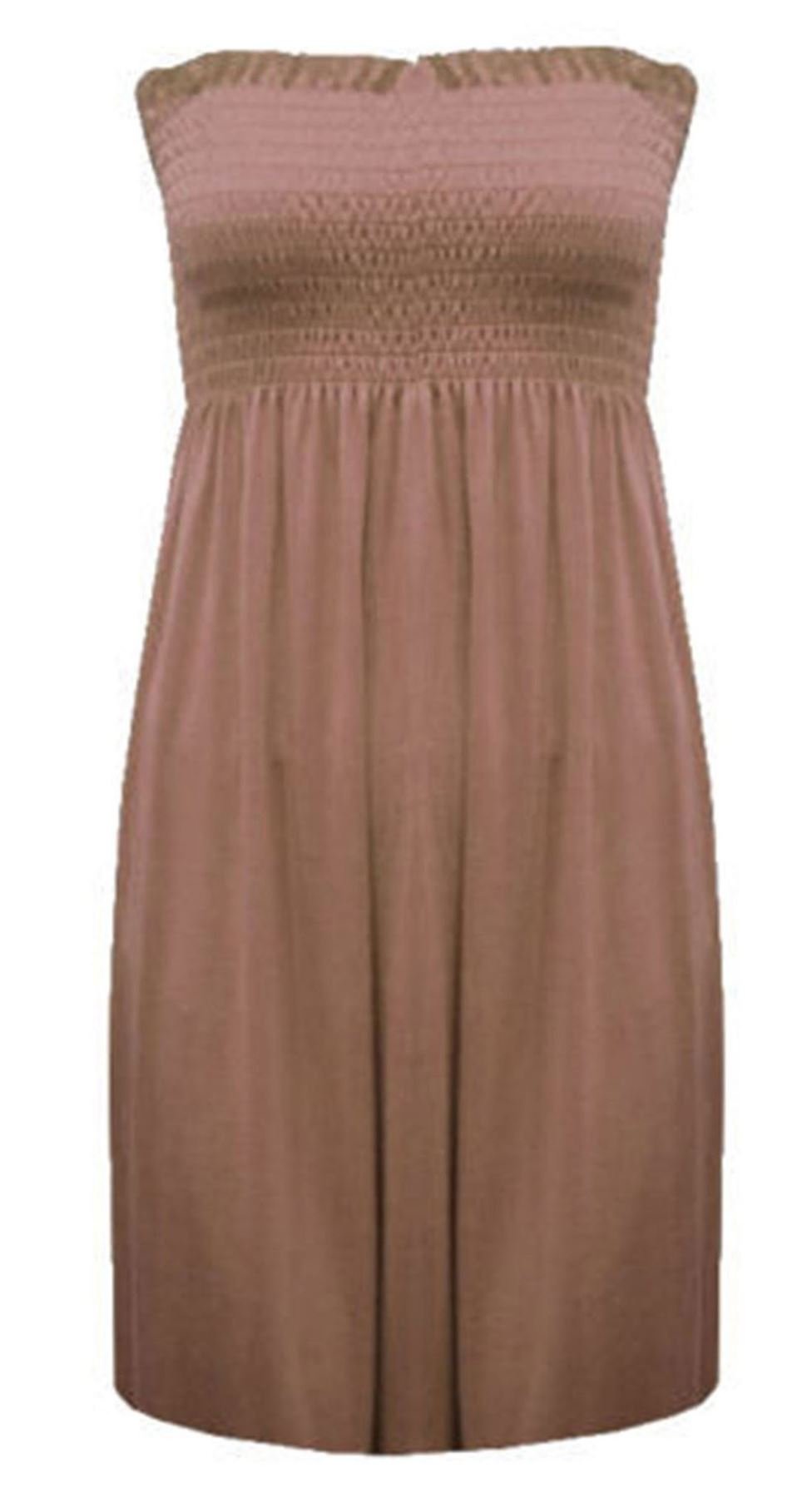Women's Mocha Sheering Plus Size Boob Tube Bandeau Strapless Top Dress Uk 8-26
