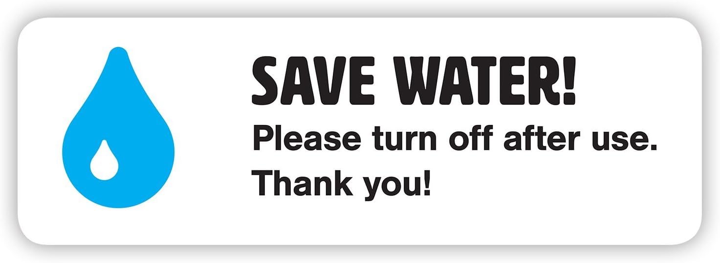 5 x Save Water Sticker Set - Turn off Water - Kitchen Tap Stickers - for Home or Tea Kitchen (Small - 6.6 x 2.2 cm)