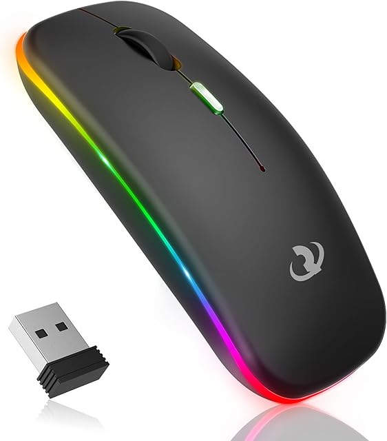 RIIKUNTEK Wireless Mouse Rechargable, Wireless Mouse for Laptop, LED Wireless Mouse, Slim Wireless Mouse w/ 1600 DPI, Silent Mouse w/ USB Receiver, 2.4G Wireless Mouse for Laptop PC Mac Office Work