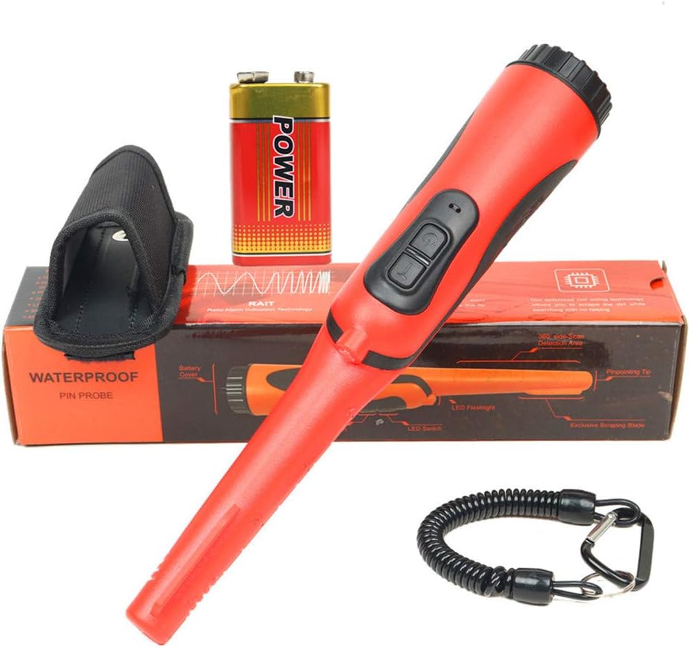 Fully Waterproof Portable Pinpointing Gold Metal Detector with LED Flashlight, 360 Degree Searching Pinpointer, IP68 Underwater to 5m/16.4feet Treasure Hunter for Adults and Kids, Three Modes, Red