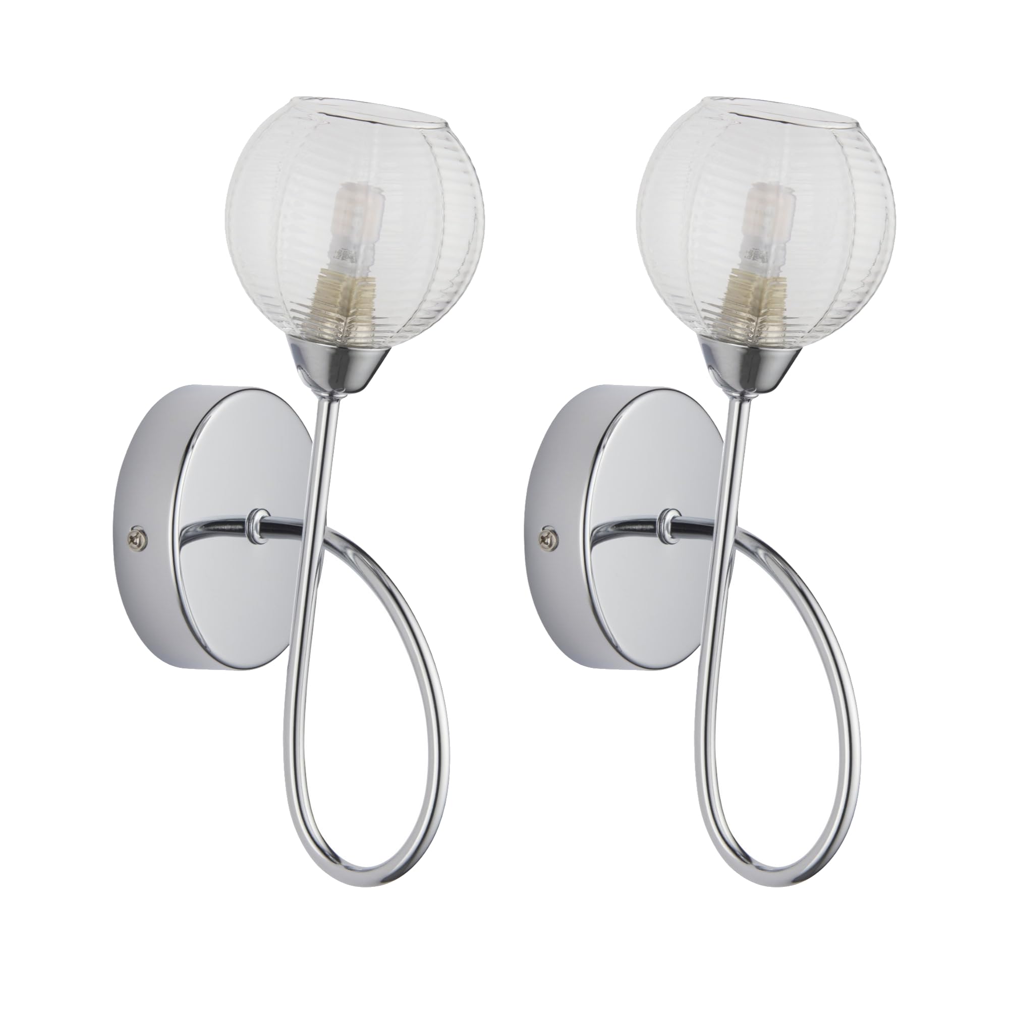 firstchoicelighting Set of 2 Tatton - Chrome with Ribbed Glass Wall Lamps