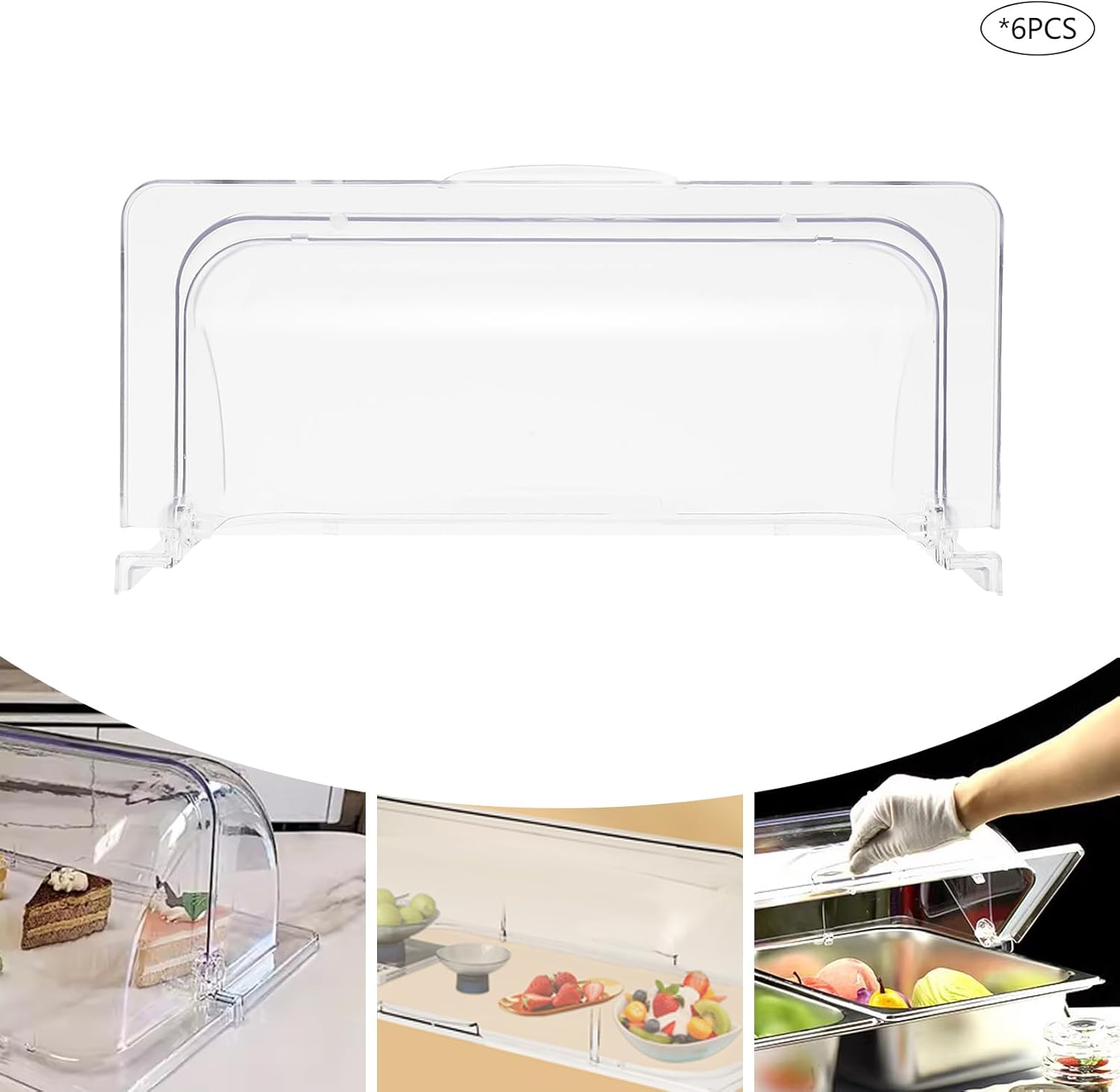 6 PCS Clear Chafing Dish Covers Roll Top Chafing Dish Chafing Dishes for Buffet Clear Plastic Chafing Dish Cover Food Display Cover for Cake, Salad Snack and Fruit