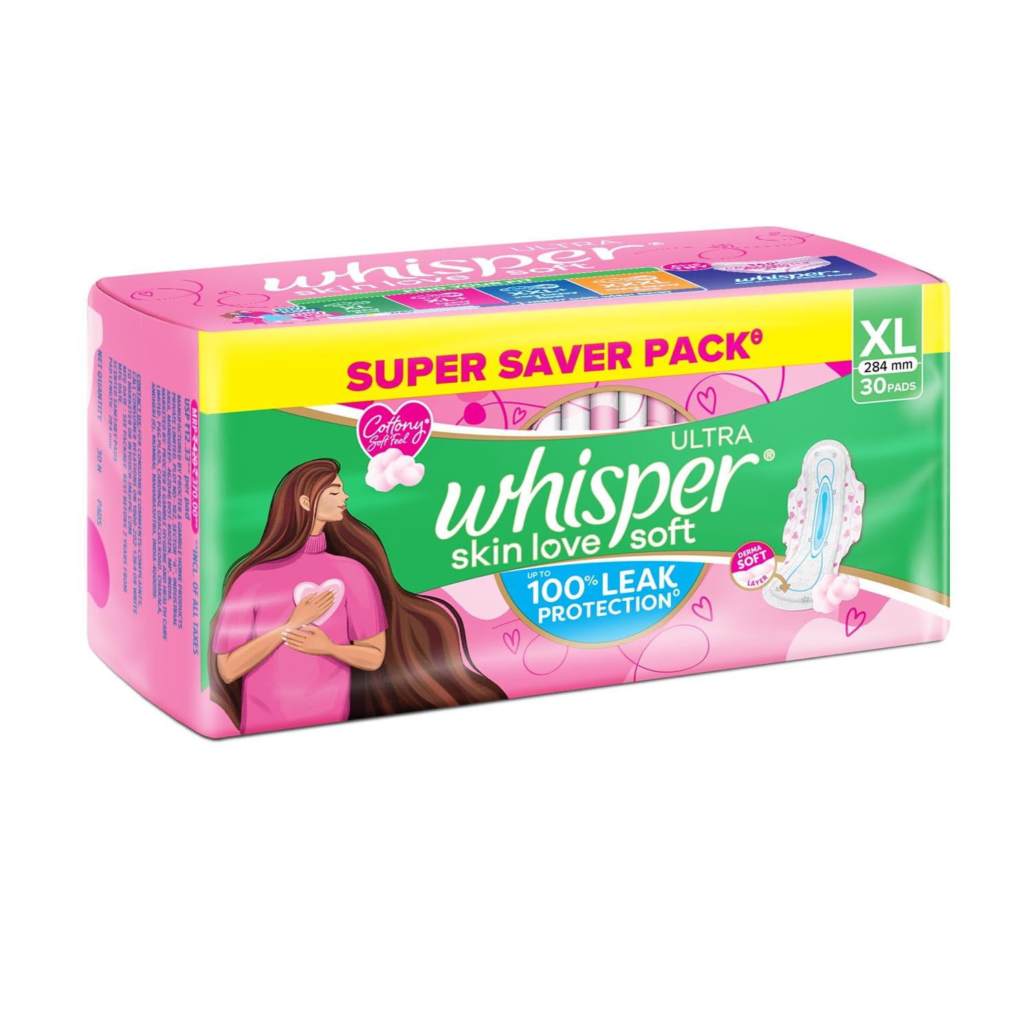 Whisper Ultra Soft Sanitary Pads - 30 Pieces (XL)