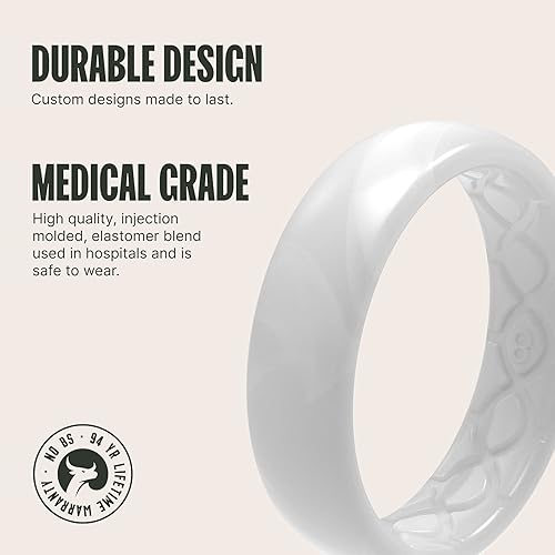 Miniatura 2 de Groove Life Anillo de silicona fina y sólida, anillos de boda de goma transpirable para mujeres, cobertura de por vida, diseño único, anillo de