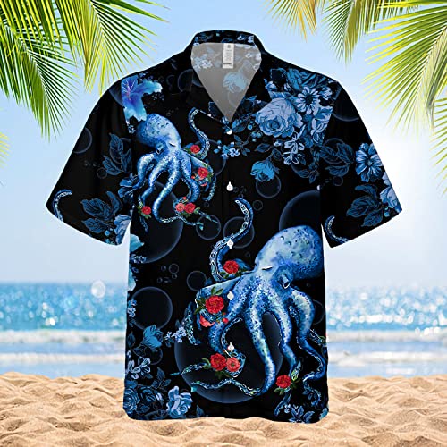 Funny Hawaiian Horror Halloween Tropical Flower Beach Gift Casual Short Sleeve Button Shirt4