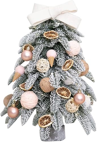 LICHUAN Mini árbol de Navidad para mesa árbol de Navidad artificial flocado de 45236in con base de madera y adornos para decoraciones de Navidad