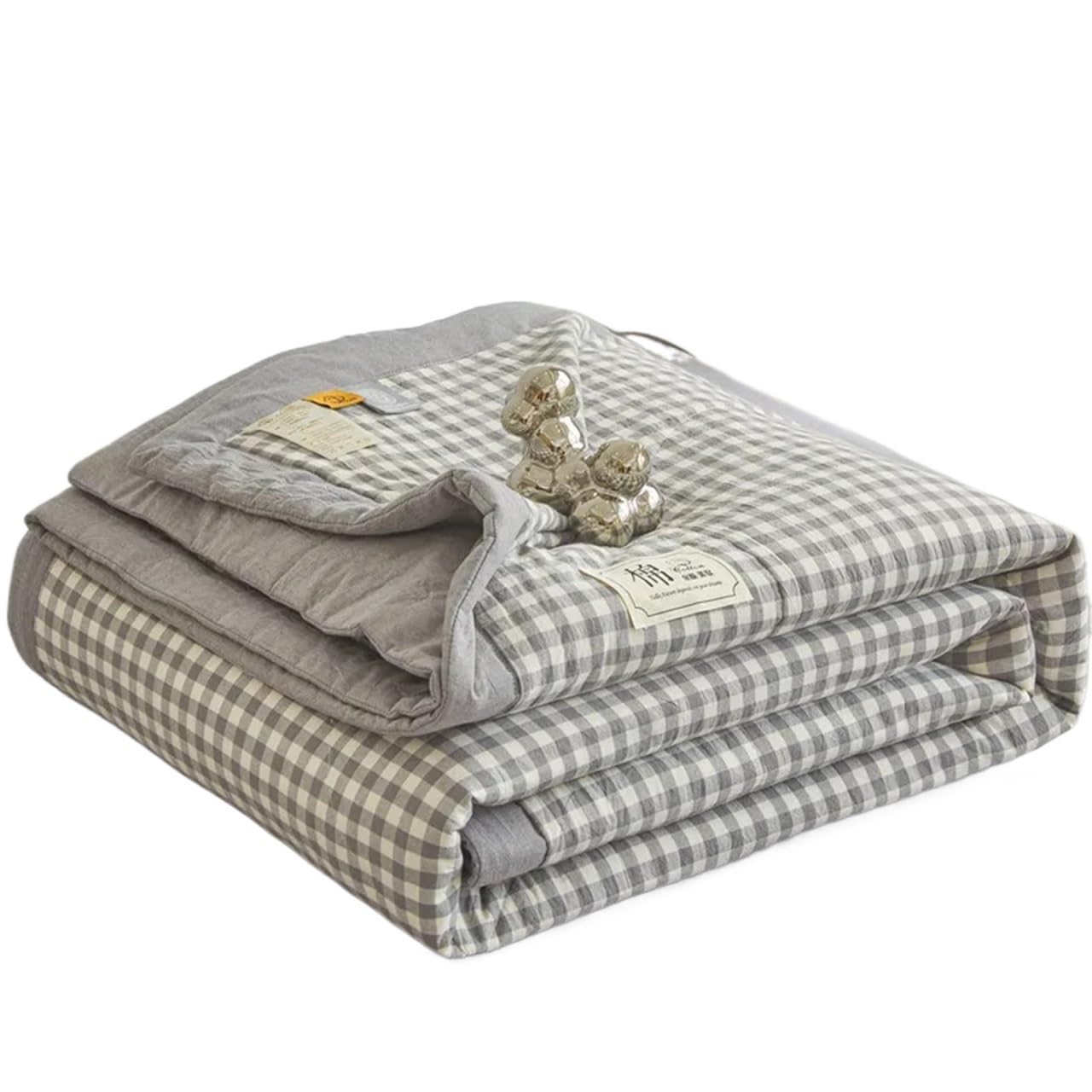 IUVYTA Summer Duvet Air Conditioning Quilted Comforter Pure Cotton Summer Washable Quilt Core Plaid Soft Duvet For Single Twin(Color 4,150x200cm)