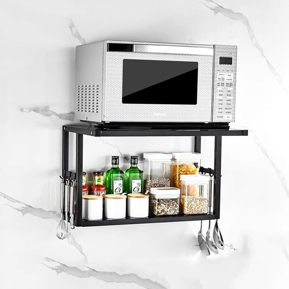 MAIKA HOME - Wall-Mounted Stainless Steel Microwave Oven Rack / 2-Story Kitchen Racks/Oven Stand/Double-Storey Spices Rack (Size-A:35.5 * 36 * 59.5CM)