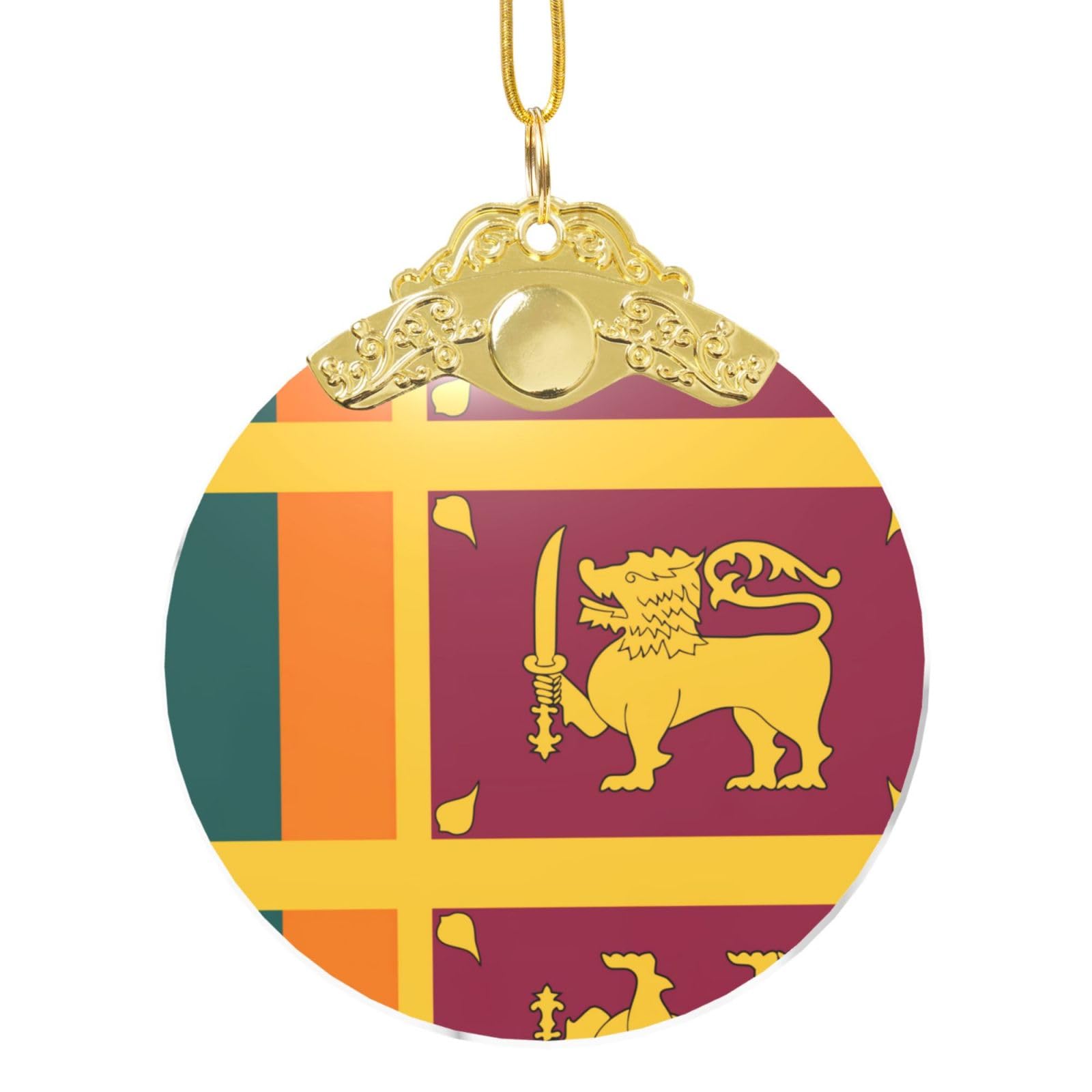 Hjluuft Gold Sri Lanka Flag Print Christmas 2024 Crystal Decoration Hanging Ornament, Shiny Decor Ornament Decoration