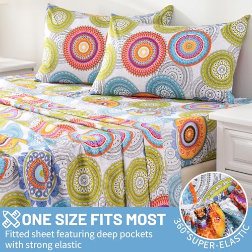 Bedlifes Queen Size Extra Deep Pocket Sheet Sets - Fits Mattresses Up to 18-24" Thick, 4-Piece Microfiber Set with 1800 Thread Count, Soft, Smooth, Breathable, Featuring Mandala Patterned